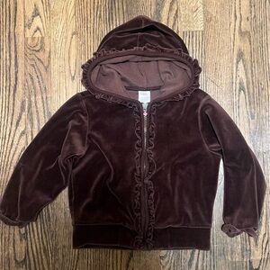 Gymboree Brown Velvet Ruffle Hoodie with Pink Heart Pull